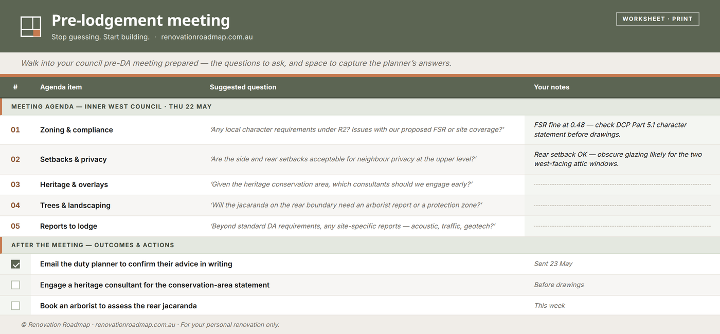 Pre-lodgement meeting preview